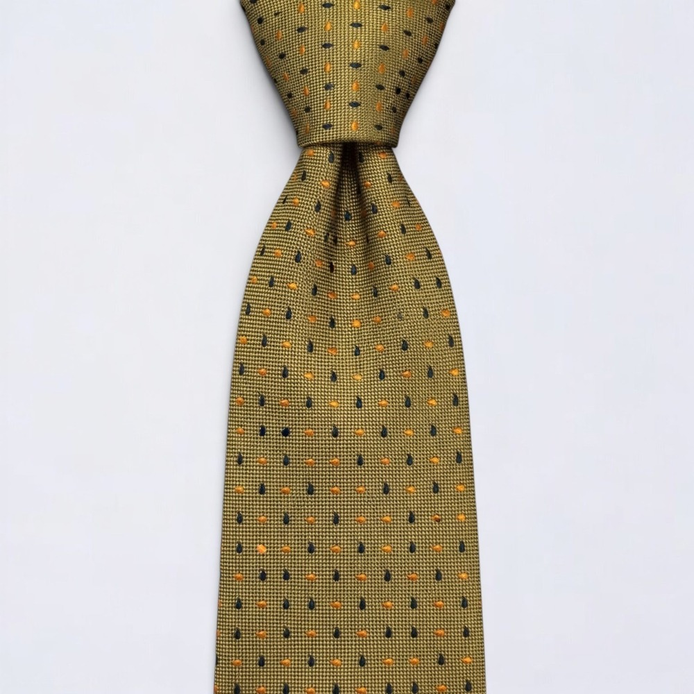Ermenegildo‎ Zegna Necktie Adult Olive Gold Silk Geometric Teardrop Luxury Italy